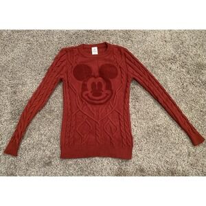 Disney Knit Sweater Womens XS‎ Red Long Sleeve Mickey Mouse